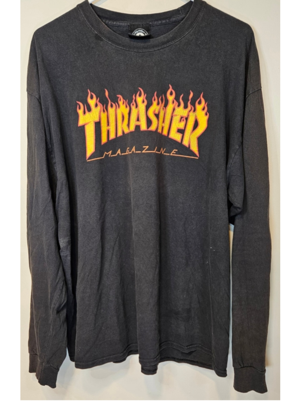 Thrasher Flame Logo Long Sleeve T Shirt Independent Trucks Faded Black